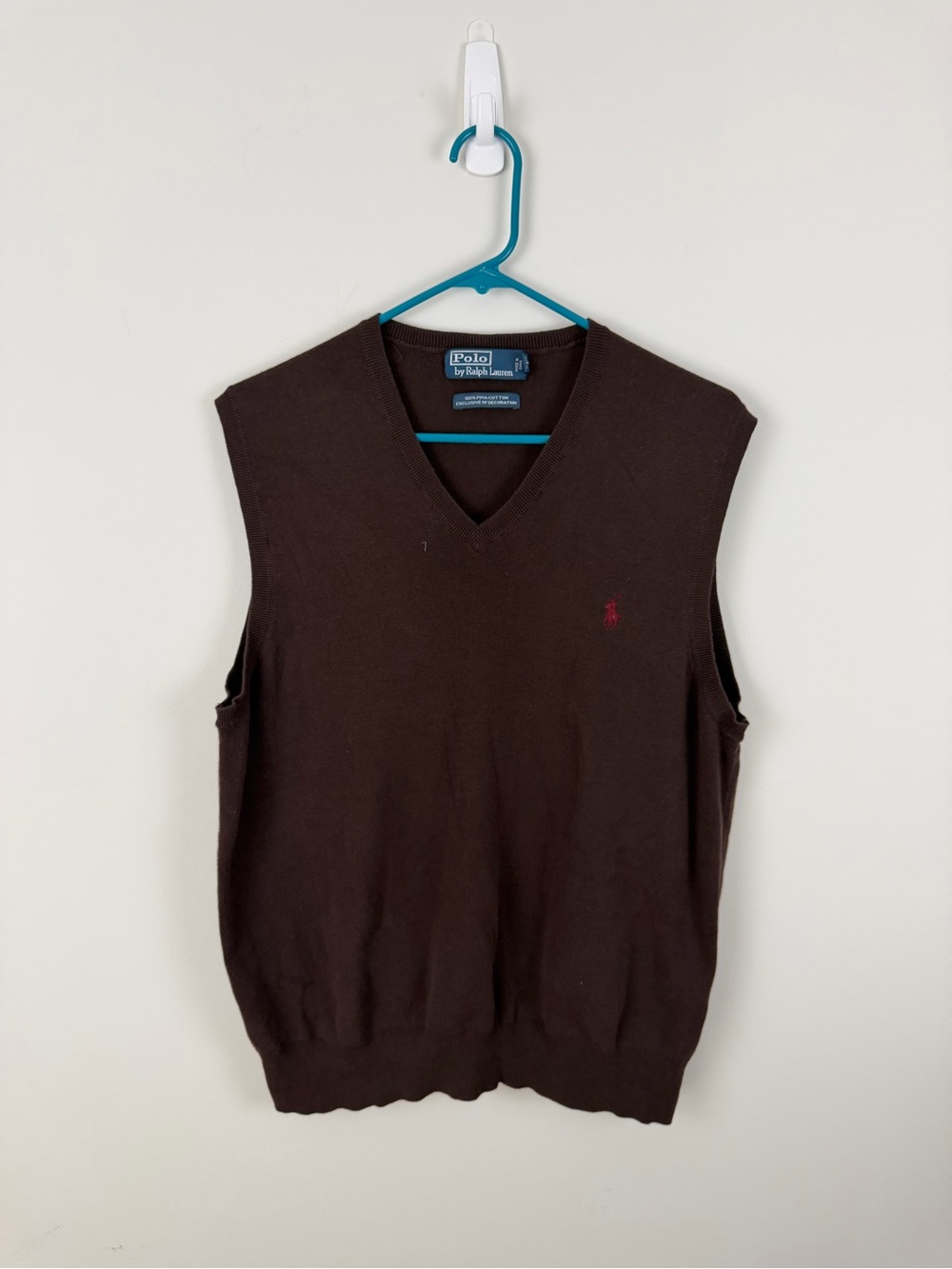 Ralph Lauren Brown V-Neck Sweater Vest with Red Pony